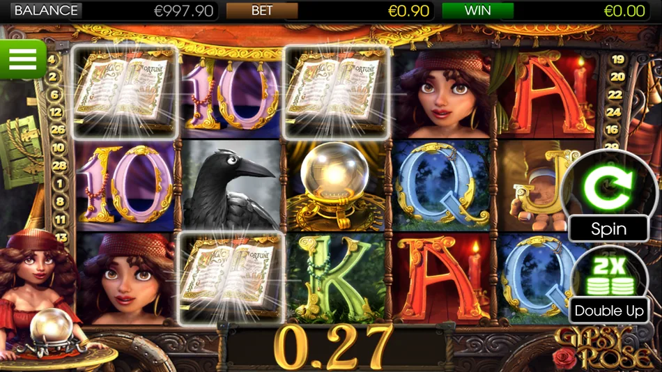 Black Rose pokie base game with 5x3 grid and Crystal Ball on reel III