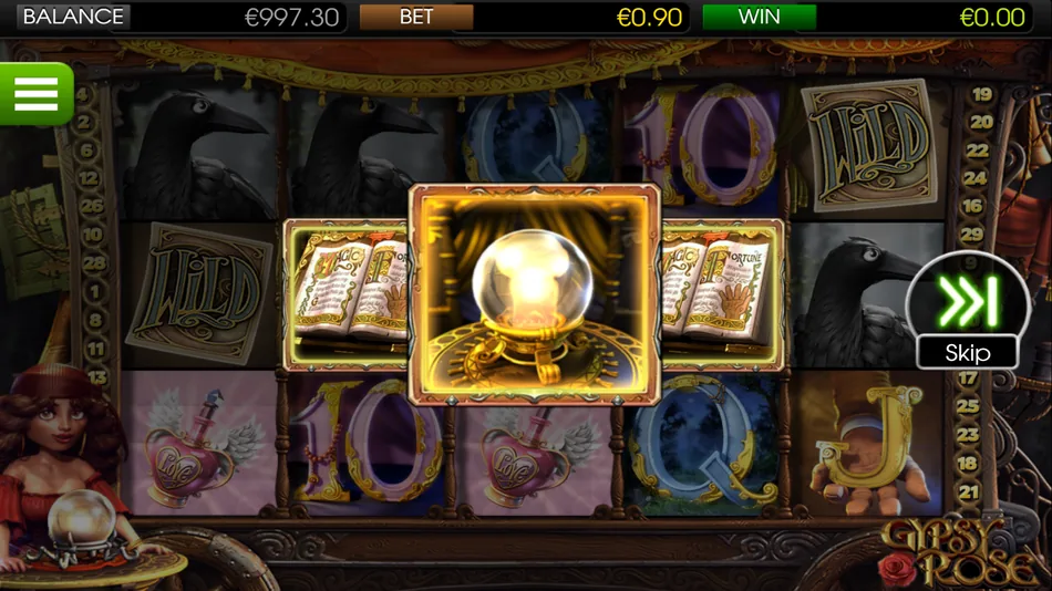 Crystal Ball feature symbol matching two magic symbols on reels II and IV