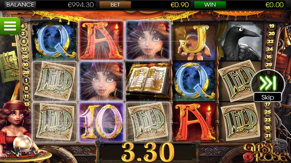 Black Rose Free Spins round with spreading Wild symbols on reels I and V